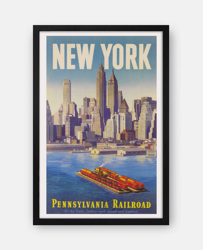 New York Pennsylvania Railroad– “Go by Train Safety..Vintage Travel Poster