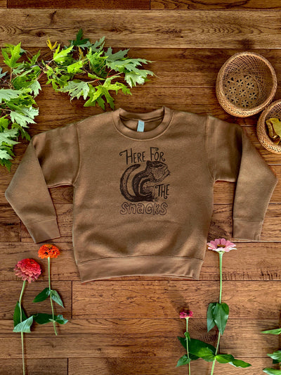 Fleece Toddler Sweatshirt "Here for the Snacks" (Chipmunk Brown)