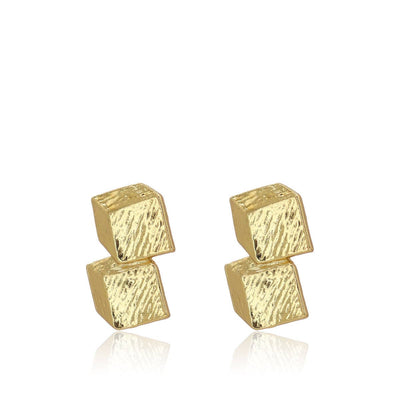 Double cube flat earrings in gold - sale