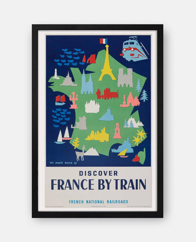 Discover France by Train (French National Railways) 1950s Travel Poster Print Framed
