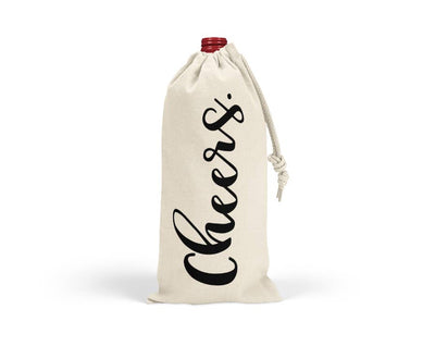 Cheers Wine Bag Drawstring Canvas Tote