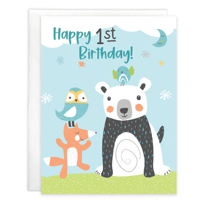 Birthday Greeting Card - 1st Birthday Forest Animals