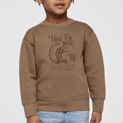 Fleece Toddler Sweatshirt "Here for the Snacks" (Chipmunk Brown)