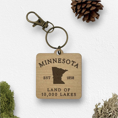 Minnesota Square Wood Keychain