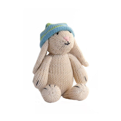 Handmade Knit Little White Bunny In Slouch Hat Plush Toy