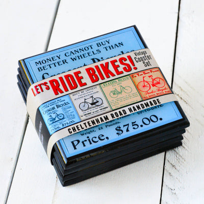 Let's Ride Bikes! Vintage Bicycle Coaster Set