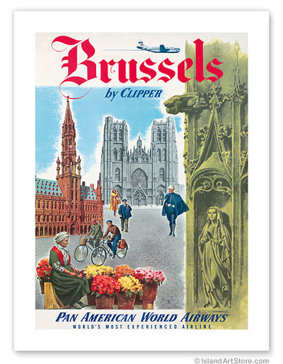 Pan Am Brussels by Clipper c.1951:18" x 24" Fine Art Print