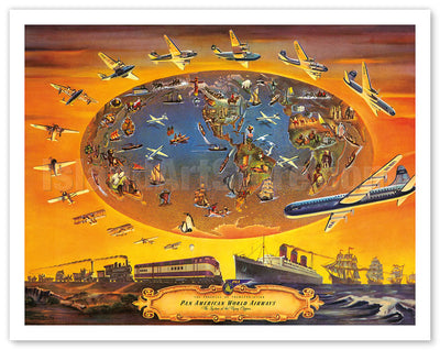 The Progress of Transportation - Pan American World Airlines Air Routes - c. 1946 12"x18" Print
