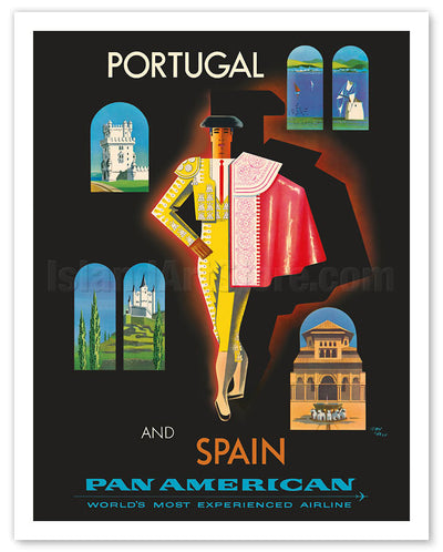 Portugal and Spain by Clipper - Matador - Bullfighter - Pan American World Airways - c. 1958 12"x18" Print