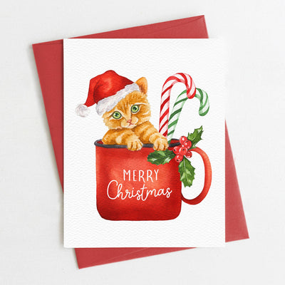 Merry Christmas Cat in Mug Card