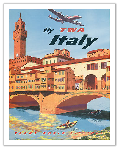 Fly TWA Italy (Florence Bridge, Frank Lacano,) c. 1950s 12x18 Master Art Print PRTB3036