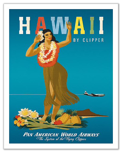 Pan Am "Hawaii by Clipper" (Hula Girl, John Atherton) c. 1950 12x18 Master Art Print PRTB371