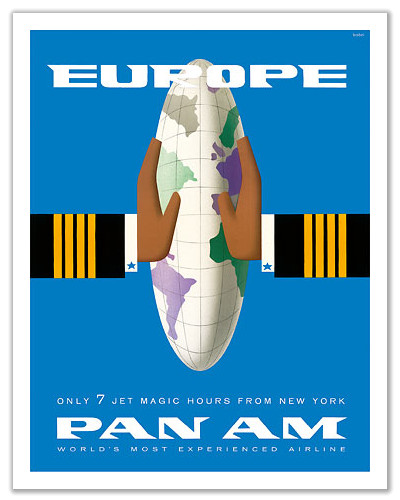 Pan Am Europe "Only 7 Jet Magic Hours from New York" (Vladimir Bobri) 12x18 Master Art Print PRTB4403