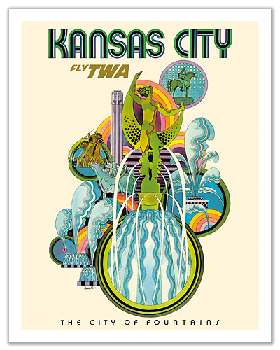 Fly TWA Kansas City "City of Fountains" (David Klein) 12x18 Master Art Print PRTB4793