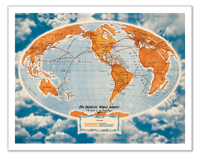 Pan Am World Route Map "System of the Flying Clippers" (Richard Edes Harrison) c. 1947 12x18 Master Art Print PRTB8081