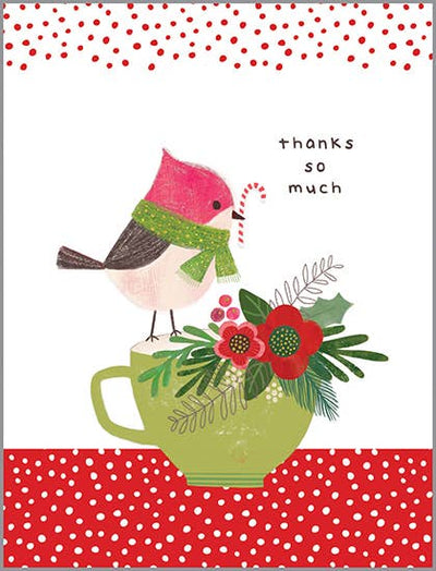 Bird on a Cup Holiday Thank You Note Card
