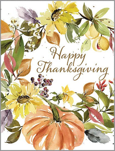 Flowers & Pumpkins Happy Thanksgiving Card