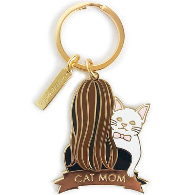 Cat Keychain - White Cat & Brunettes Hair